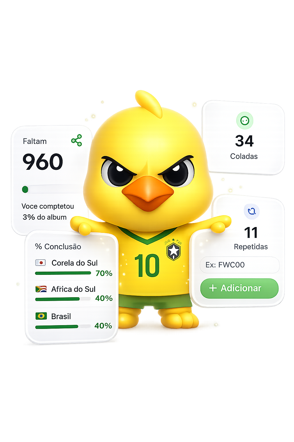 Canarinho do Colinha com cards do app